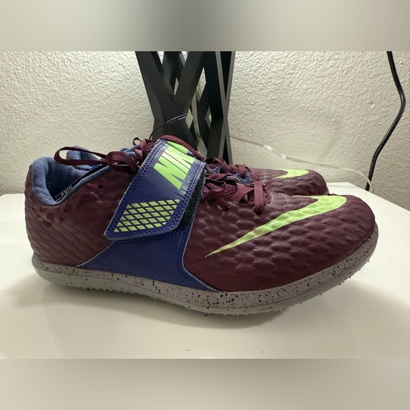Nike High jump elite Maroon and Neon Yellow Athletic Shoes - Picture 2 of 8